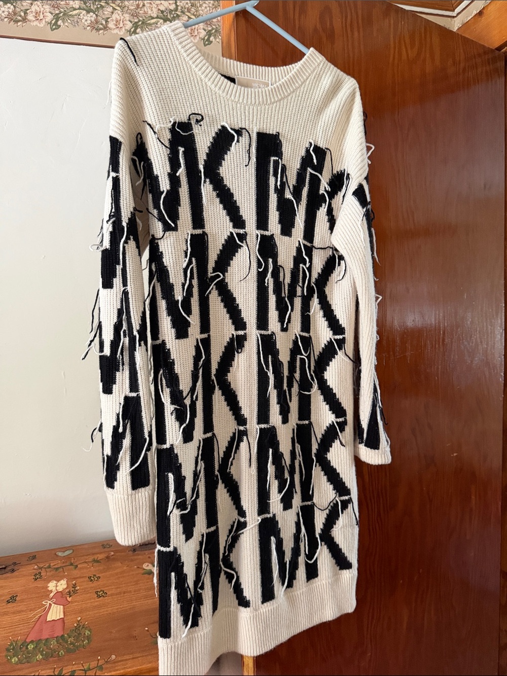 MICHAEL Michael Kors Cream and Black Logo Knit Sweater Dress